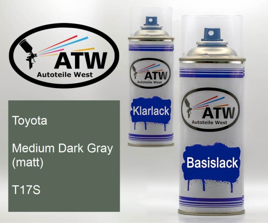 Toyota, Medium Dark Gray (matt), T17S: 400ml Sprühdose + 400ml Klarlack - Set, von ATW Autoteile West.